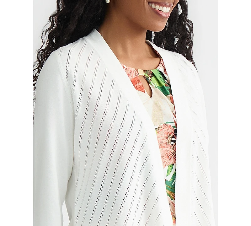 Kasper Women's Pointelle Open-Front Cardigan Sweater