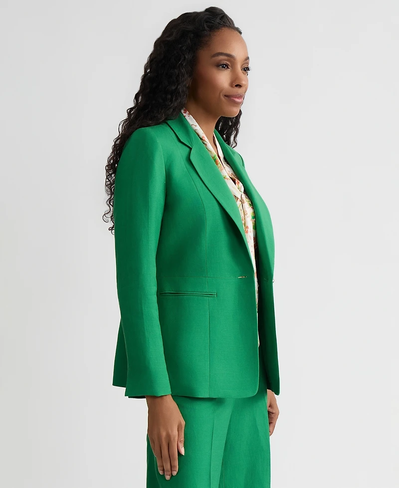 Kasper Women's Linen Notched Collar One-Button Blazer