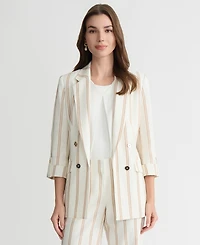 Kasper Women's Striped 3/4-Sleeve Double-Breasted Blazer, Regular & Petite