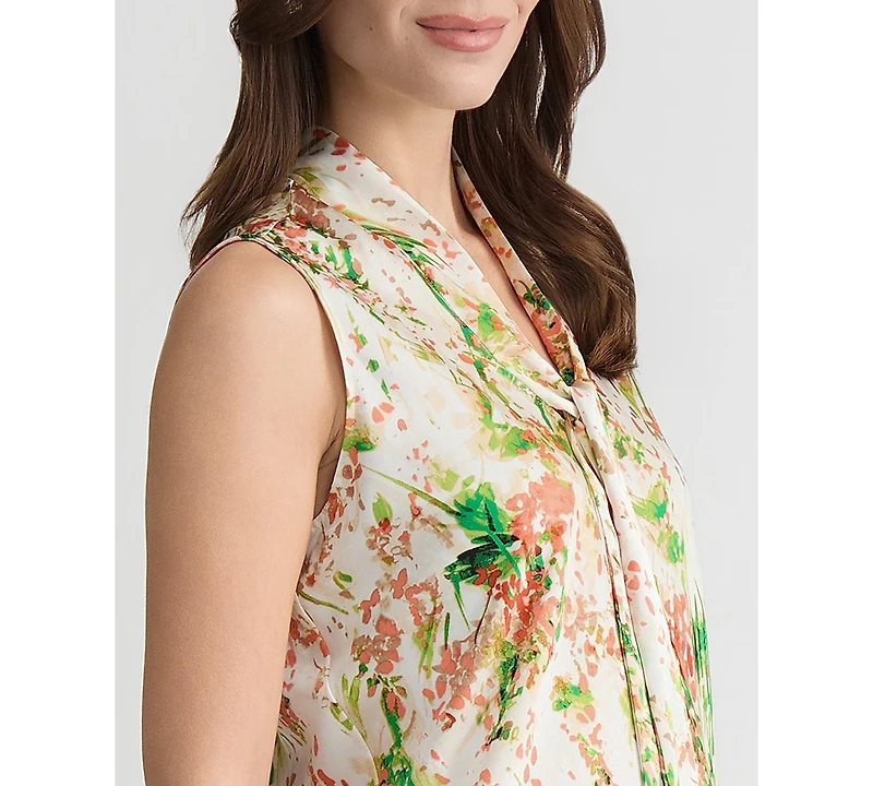 Kasper Women's Floral-Print Sleeveless Tie-Neck Top