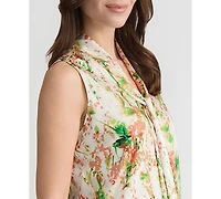 Kasper Women's Floral-Print Sleeveless Tie-Neck Top