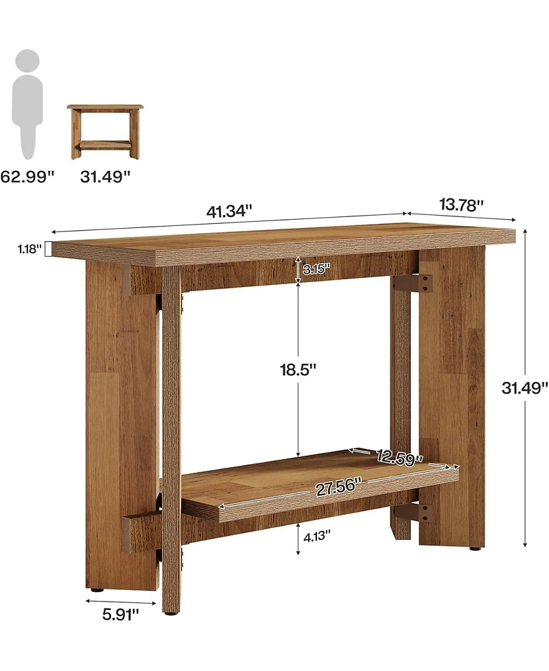 Tribesigns 41 Inches Rustic Sofa Console Table with Storage Shelf, 2-Tier