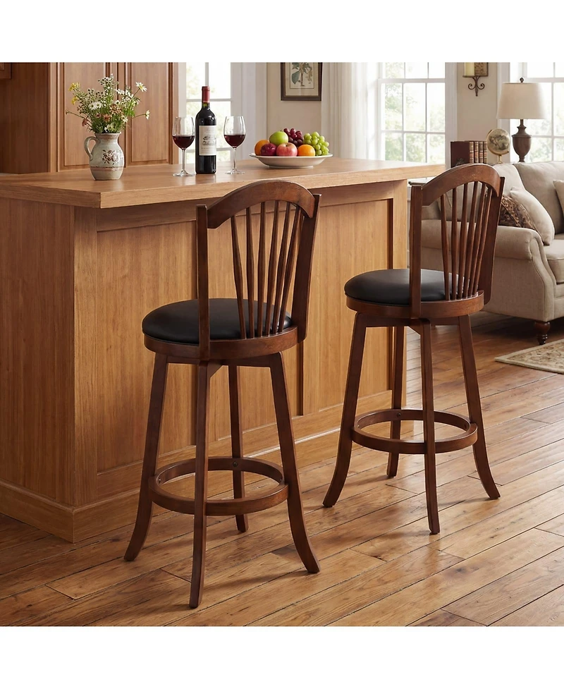 Slickblue Set of 2 Swivel Bar Stools with Back Support, Wooden Frame Seating for Kitchen Island