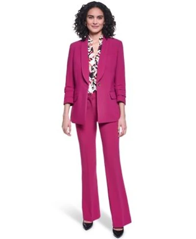 Karl Lagerfeld Paris Womens 3 4 Sleeve Shoulder Padded One Button Blazer V Neck Sleeveless Geometric Blouse Mid Rise Flare Pants