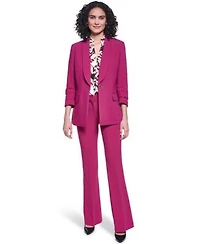 Karl Lagerfeld Paris Womens 3 4 Sleeve Shoulder Padded One Button Blazer V Neck Sleeveless Geometric Blouse Mid Rise Flare Pants