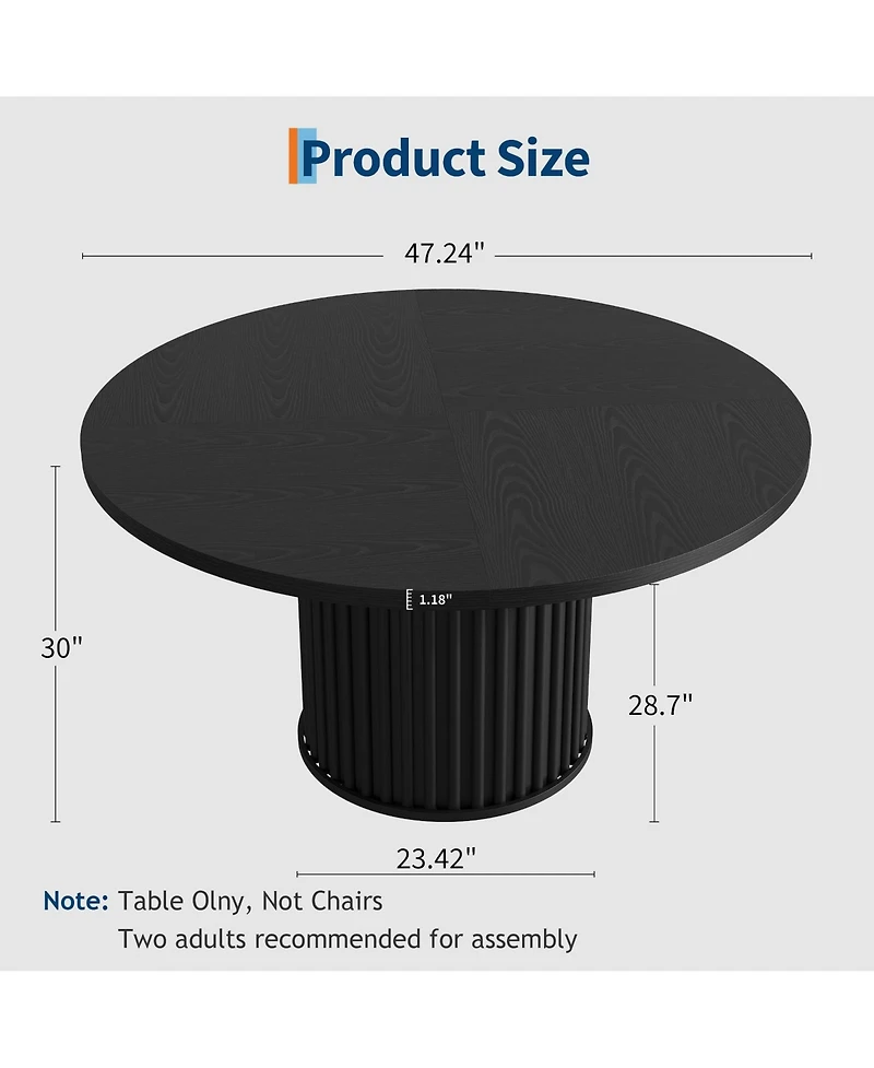 gaomon 47" Round Dining Table for 4-6 Diners, with a Robust Wave-Shaped Metal Pedestal Base