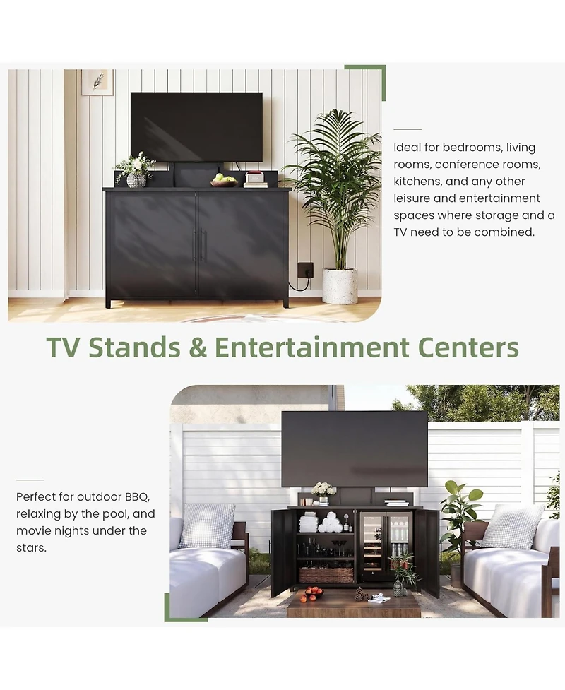 Aecojoy Outdoor Storage Cabinet with Tv Mount, Outdoor Tv Stand with Storage Cabinet Waterproof