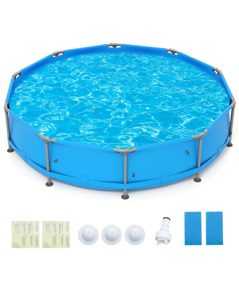 Gouun 12 ft Round Above Ground Swimming Pool with Sturdy Metal Frame
