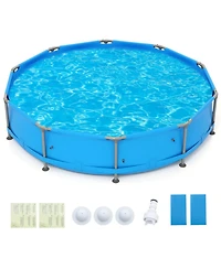 Gouun 12 ft Round Above Ground Swimming Pool with Sturdy Metal Frame