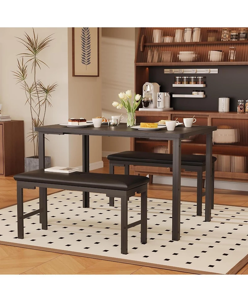gaomon 3-Piece Kitchen Dining Set for 4 with 2 Upholstered Benches