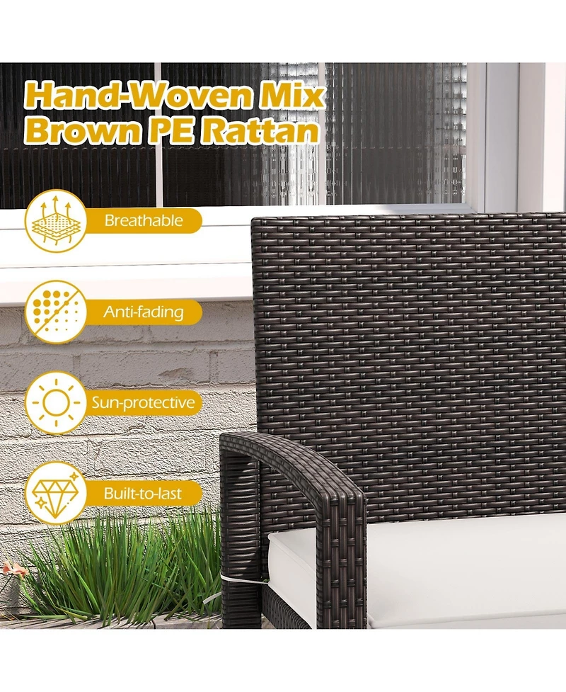 Sugift Wicker 2-Seat Bench with Soft Seat Cushion and Metal Frame