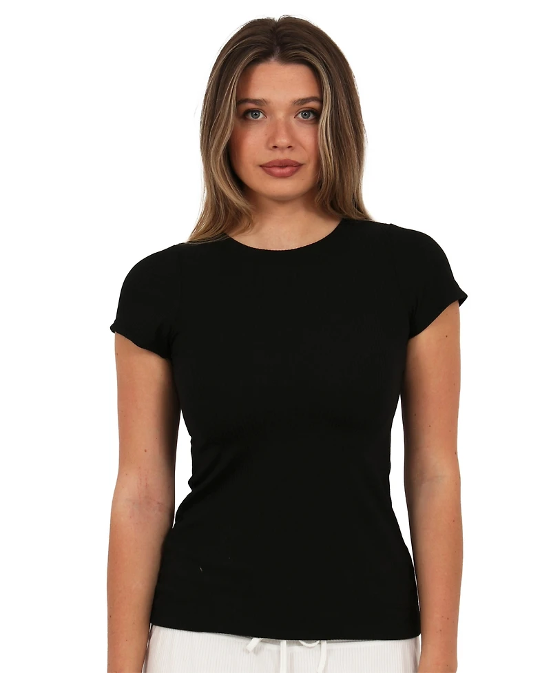 24seven Comfort Apparel Women's Ribbed Knit Short-Sleeve Top