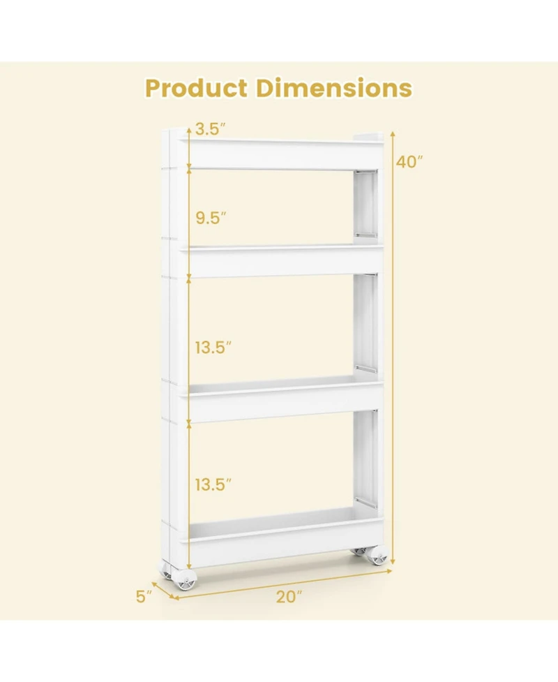 Gouun 4-Tier Multifunctional Slim Pp Storage Trolley with Ventilated Trays
