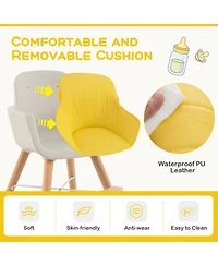 Gouun Baby 3-in-1 Convertible Wooden High Chair with Adjustable Tray and 5-Point Harness