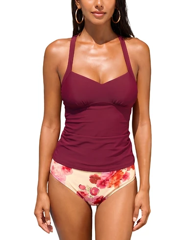 Cupshe Women's V-Neck Cross-Back Tankini Set with Classic Coverage