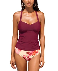 Cupshe Women's V-Neck Cross-Back Tankini Set with Classic Coverage