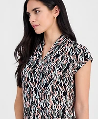 Kasper Petite Printed V-Neck Cap-Sleeve Blouse