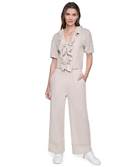 Dkny Jeans Women's V-Neck Short Puff Sleeve Tie-Front Shirt