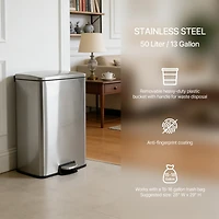 Mega Casa 13 Gal./50 Liter Rectangular Stainless Steel Step-on Trash Can for Kitchen