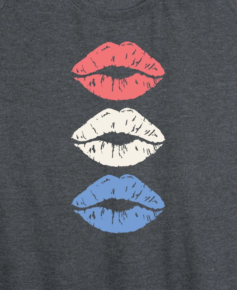 Hybrid Apparel Plus Size Instant Message Red White Blue Lips Racerback Graphic Tank Top