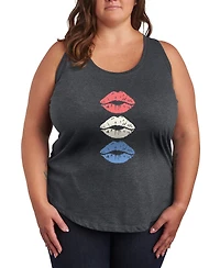 Hybrid Apparel Plus Size Instant Message Red White Blue Lips Racerback Graphic Tank Top