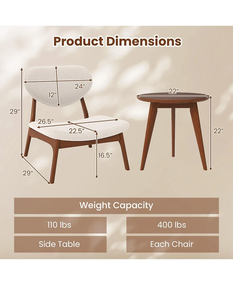 Gouun Accent Chairs Set of 2 with Matching Side Table and Solid Wood Frame