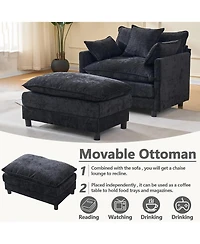 Rainsken Oversized Armchair with Ottoman, 39.4" Modern Accent Chair, Chenille Upholstered Reading 350 lbs Capacity for Living Room