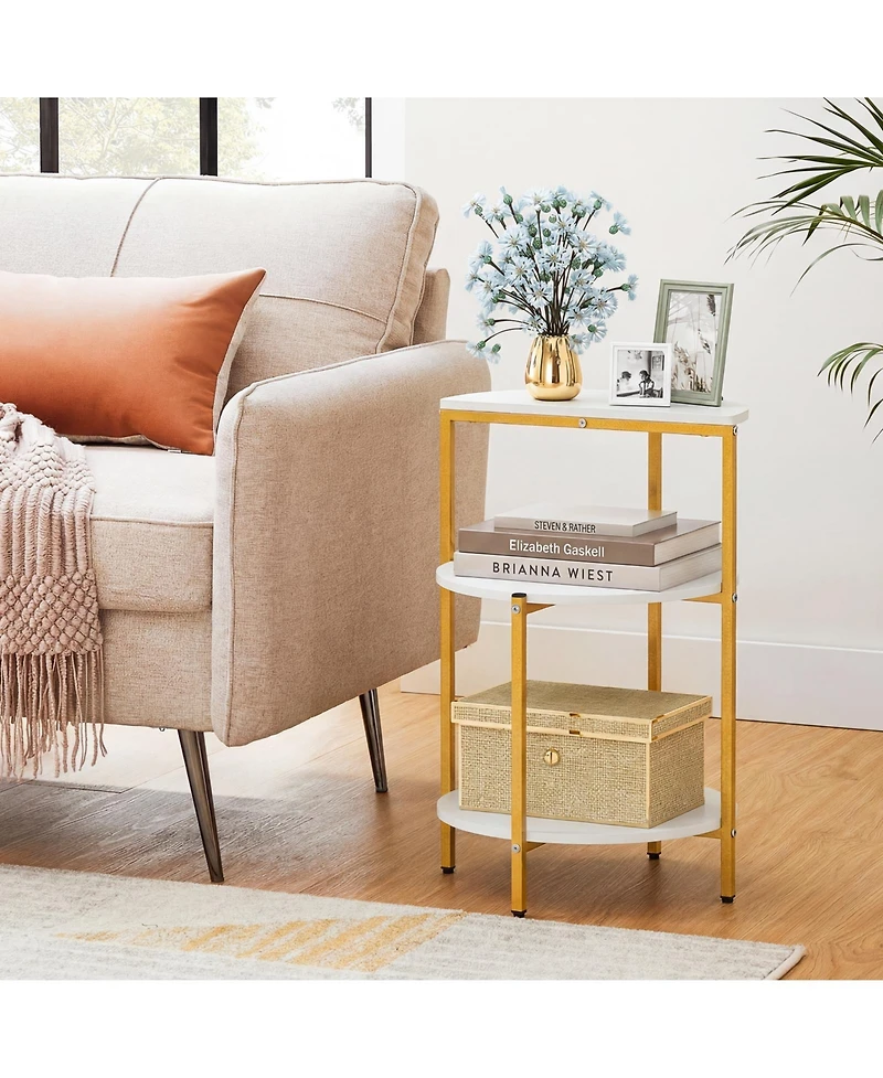 Gymax 2PCS 3-Tier Side Table Round End Table w/Storage Shelves Metal Frame for Bedroom