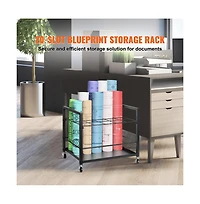 Sugift 20-Slot Mobile Blueprint Storage Rack with Locking Wheels for Architectural Plans and Poster Rolls