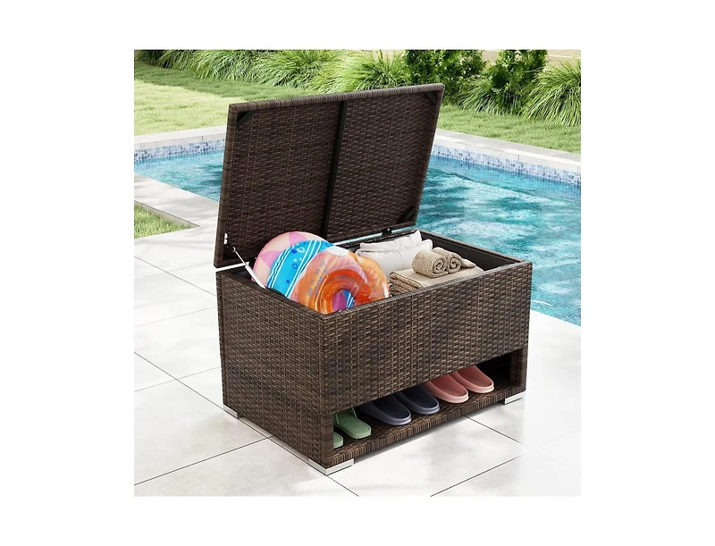 sumyeg Pe Rattan Storage Bin with Waterproof Liner for Patio Cushions