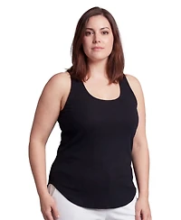 24seven Comfort Apparel Plus Curvy Ribbed Knit Long Flared Tank Top