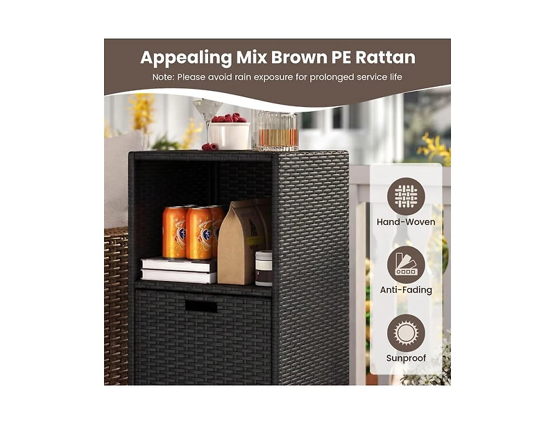 sumyeg Outdoor Storage Cabinet Patio Wicker Organizer with Drawer