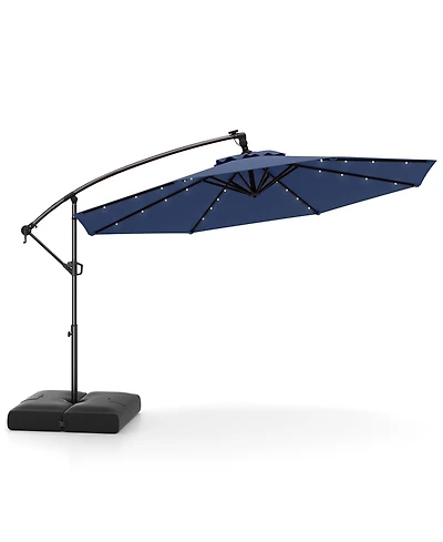 Gymax 10 Ft Solar Offset Hanging Umbrella Patio Cantilever Umbrella w/ 32 Led Lights Outdoor