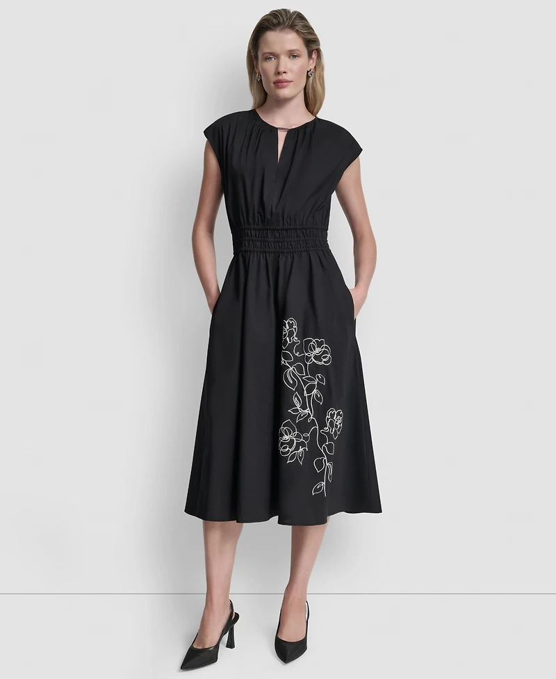 Dkny Women's Cap-Sleeve Jewel Neck Keyhole Midi Dress