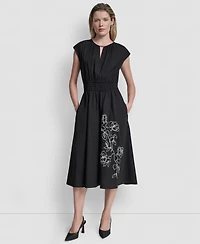 Dkny Women's Cap-Sleeve Jewel Neck Keyhole Midi Dress