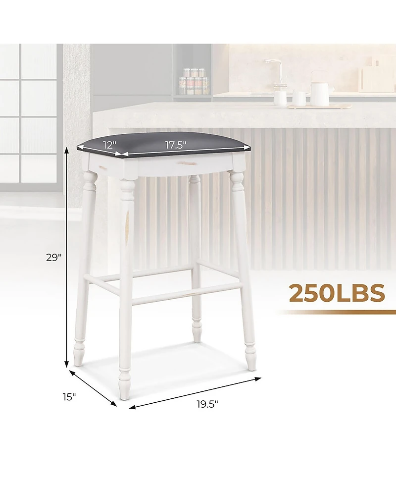 Gymax 29'' Bar Stool Set of 4 w/ Padded Seat Cushions Rubber Wood Legs Upholstered