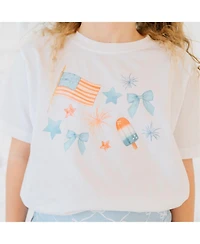 Sweet Wink Little Girls Patriotic Watercolor Short Sleeve T-Shirt