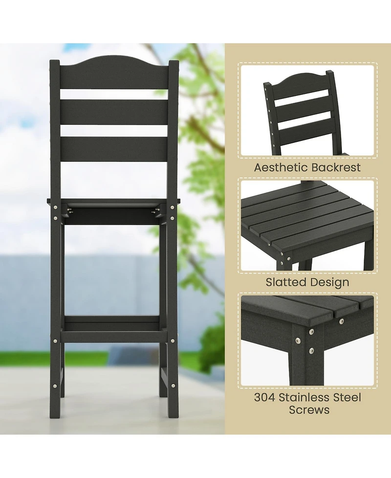 Gymax Set Of 2 Outdoor Hdpe Bar Stool Patio Tall Chair Backrest Footrest All Weather