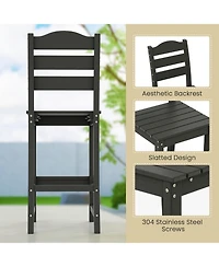 Gymax Set Of 2 Outdoor Hdpe Bar Stool Patio Tall Chair Backrest Footrest All Weather