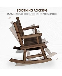 Out sunny 2-Person Wood Rocking Chair with Log Design, Heavy Duty Loveseat with Wide Curved Seats for Patio, Backyard, Garden, Walnut