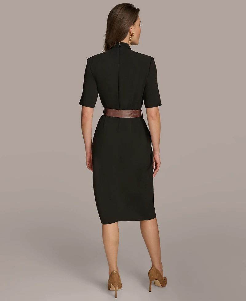 Donna Karan New York Women's V-Neck Belted Sheath Midi Dress