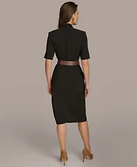 Donna Karan New York Women's V-Neck Belted Sheath Midi Dress