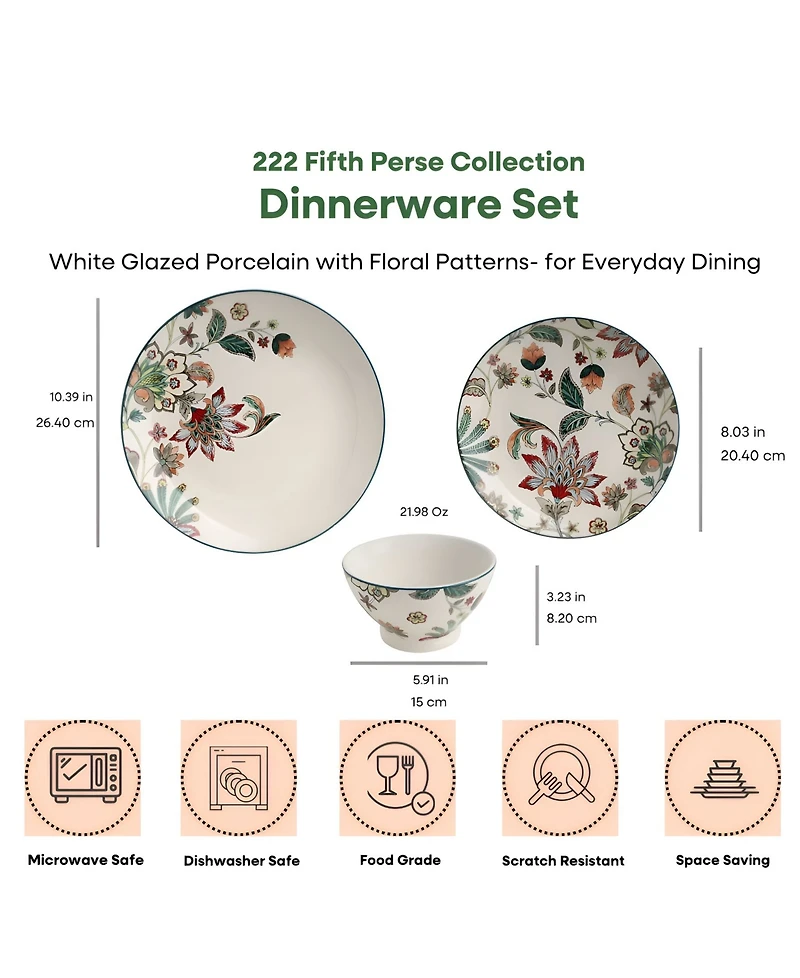 222 Fifth Perse 12-Pc. Dinnerware Set, Service for 4
