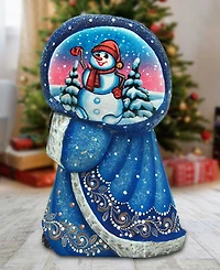G.DeBrekht Woodcarved and Hand Painted Santa Snow Day Yuletide with Bag Figurine