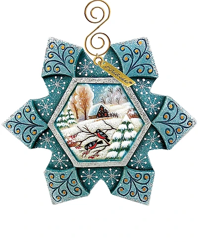 G.DeBrekht Hand Painted Scenic Ornament Robin Snowfall