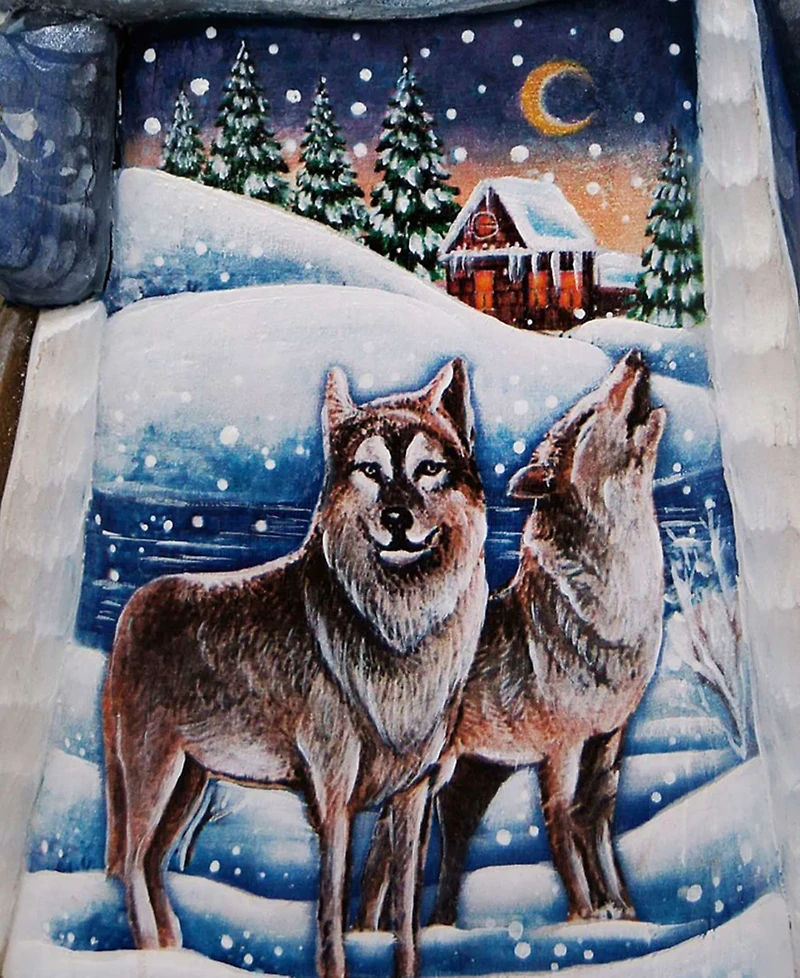 G.DeBrekht Woodcarved and Hand Painted Santa Wolf and Bird Figurine