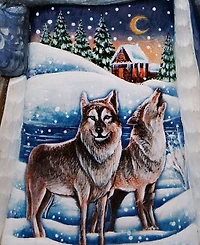 G.DeBrekht Woodcarved and Hand Painted Santa Wolf and Bird Figurine