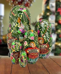 G.DeBrekht 5-Piece Christmas Tree Santa Russian Matryoshka Nested Doll Set