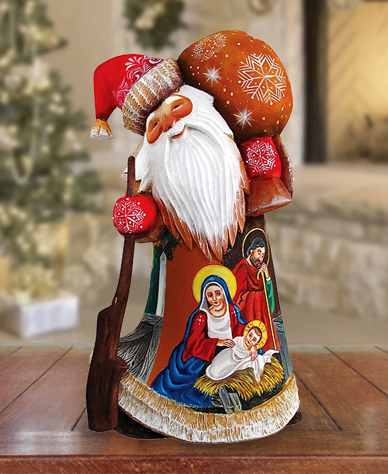 G.DeBrekht Woodcarved Hand Painted Nativity Santa Figurine