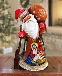 G.DeBrekht Woodcarved Hand Painted Nativity Santa Figurine